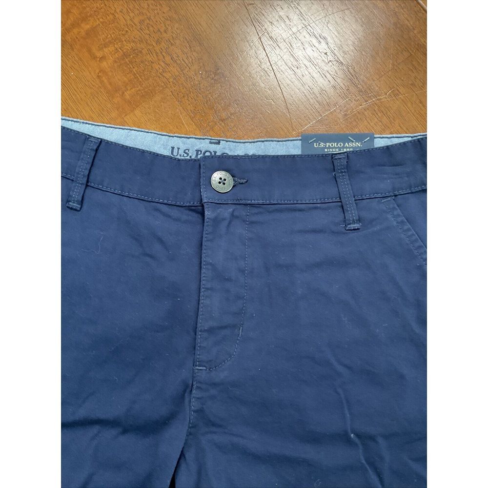 New U.S. Polo Assn Chino Shorts Women 11 Navy Blue Stretch Casual Mid Rise - Picture 3 of 15